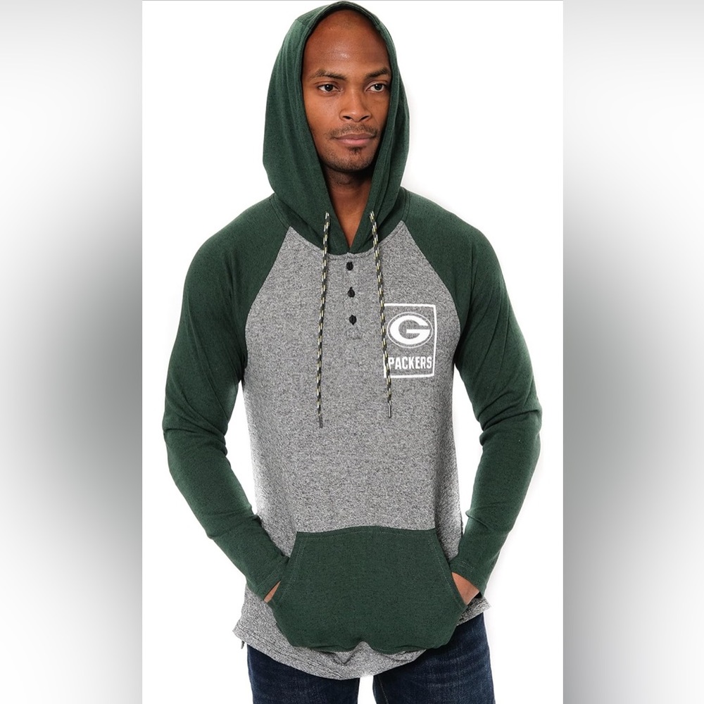 NFL GREEN BAY PACKERS NWOT MEN’S GAME DAY HOODIE IN GREEN & CHARCOAL SZ SMALL